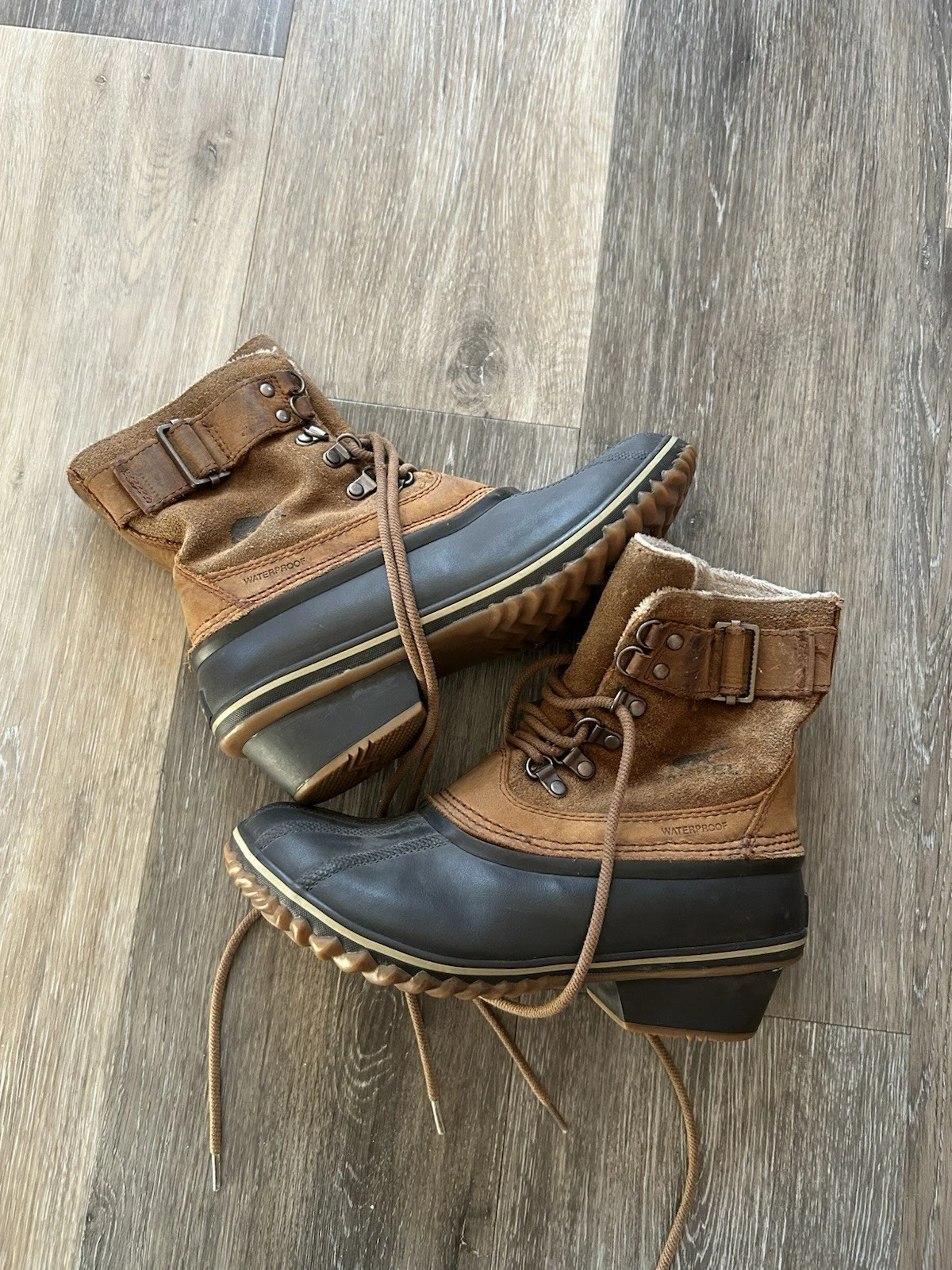 Sorel Fancy Lace II Women's 6.5 Snow Boots Brown Leather Lace Up Lined