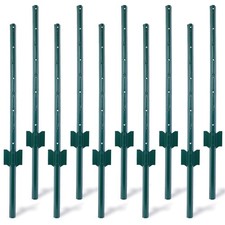 3 Feet Fence Post 10 Pack T-Post Heavy Duty Metal Fence Posts Green