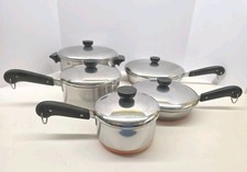 Vintage Revere Ware Copper Bottom 10 Pc Cookware Lot Pots Pans Lids USA