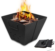 Snowpea Portable Fire Pit for Camping, Collapsible No Top Grill, Black 
