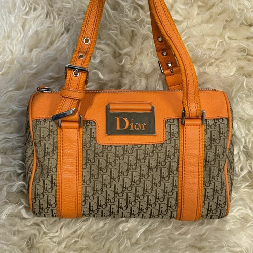 Mini sac Christian Dior orange et marron monogramme Boston vintage