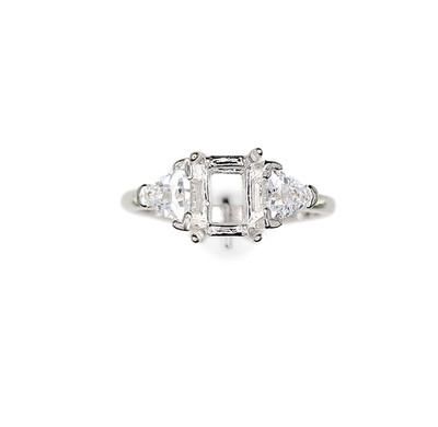 7 x 5 mm Emerald Cut Trillion CZ Accent Semi Mount Ring Setting Sterling Silver