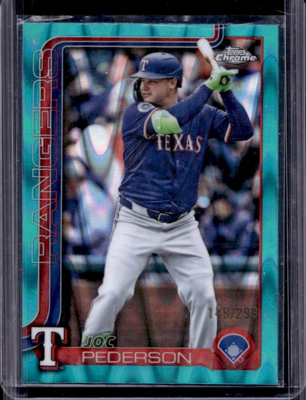 2025 Topps Chrome Update Joc Pederson Teal RayWave Refractor #/299 Rangers