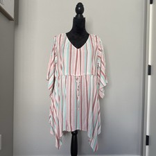 Torrid Size 3 Pink Aqua Stripe Empire Waist Tunic Top Criss Cross Back Boho