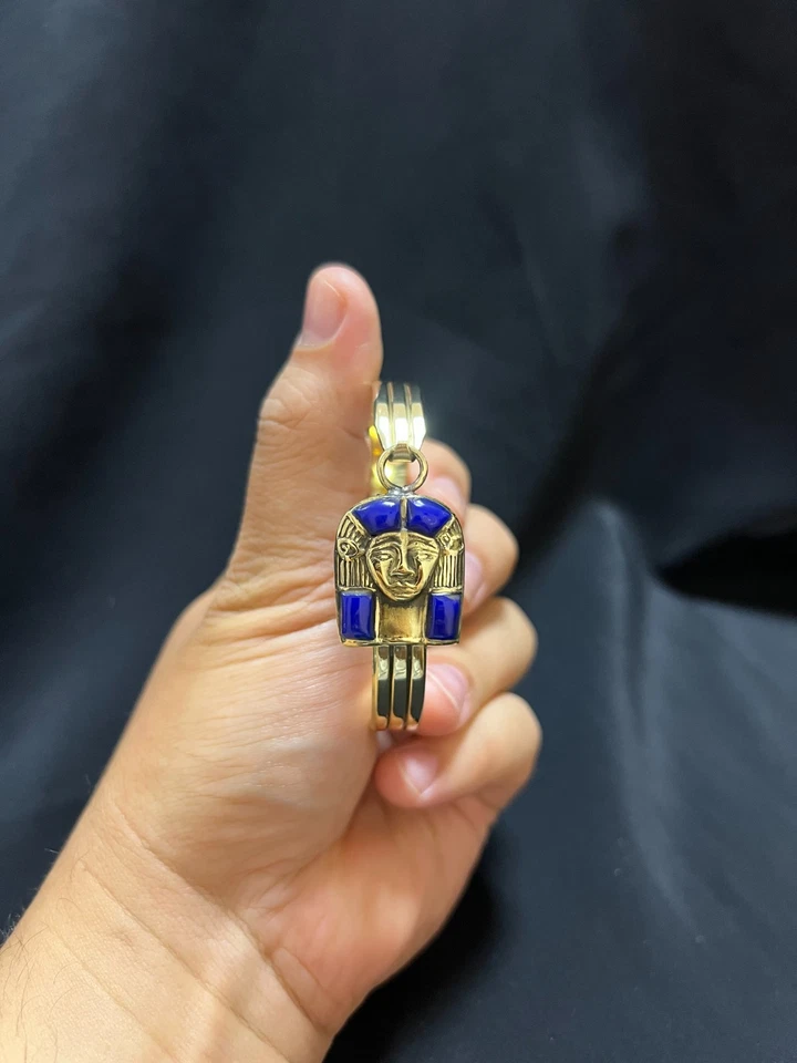 Gold Egyptian Bracelet with King Tutankhamun Mask Ancient Pharaoh Cuff - Image 4 of 4