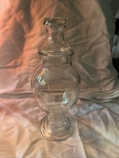 VINTAGE GLASS APOTHECARY VANITY JAR With LID 10" THICK GLASS CANDY FARMHOUSE