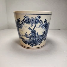 Vintage Delft Blauw Hand Painted Flower Pot Made In Holland 4.75" Tall