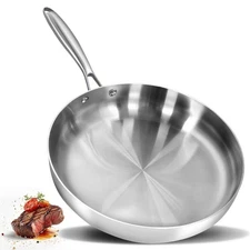 VALESKA 12-Inch Tri-Ply Stainless Steel Frying Pan, Skillet, Induction Cookin...
