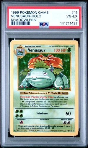 1999 POKEMON BASE SET SHADOWLESS #15 VENUSAUR-HOLO PSA 4