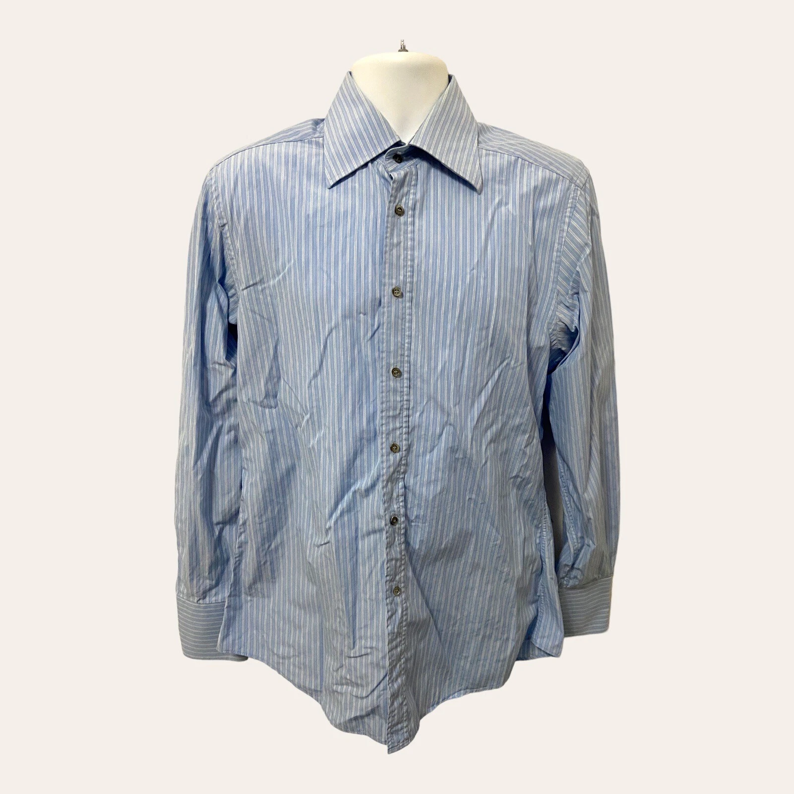Chemise homme Gucci bleue rayée taille 16 41 coupe slim L/S made in Italy défauts