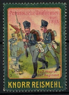 Reklamemarke Knorr Reismehl, Serie: Preussische Uniformen von 1813, I. u. II. W 