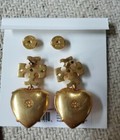 Tory Burch CARVED KIRA Big  1.4" HEART DROP EARRINGS Gold/Pale Pink (New) — photo 2