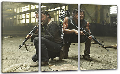 3-teilig 120x80cm Lein-Wand-Bild: The Walking Dead Rick Grimes Daryl Dixon