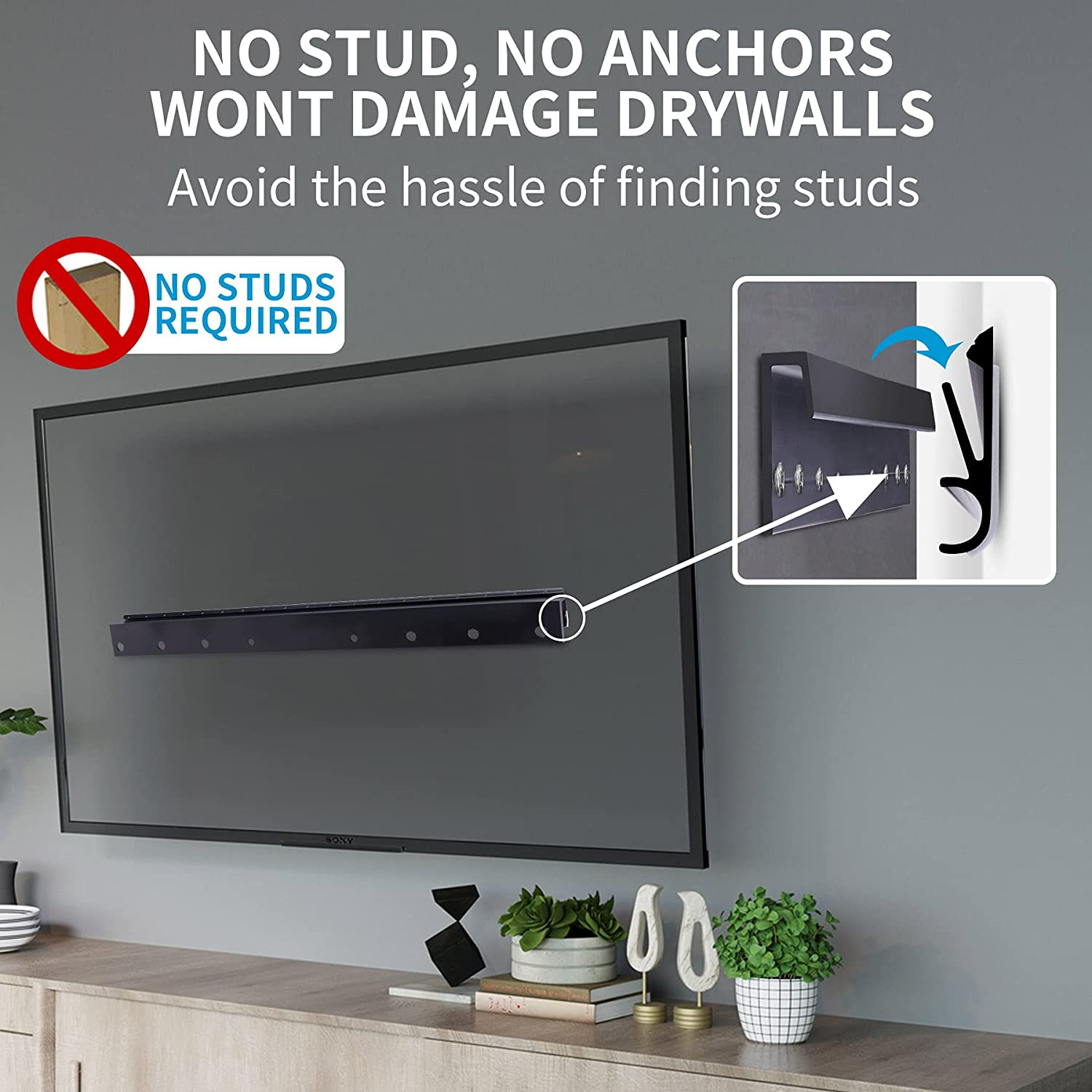 No Stud Drywall TV Mount for 1355 inch TVs, Studless TV Wall Bracket
