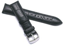 19 20 21mm Black Croco Embossed Leather Watch Strap Band Silver Tone Buckle