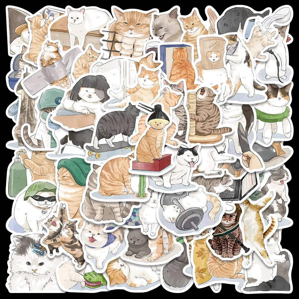 50pcs Cute Cartoon Cats Animals Stickers For Laptop Phone Guitar Notebook Vinyl