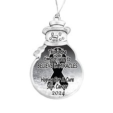Skin Cancer Awareness Believe 2024 Silver Metal Snowman Christmas Ornament Gift