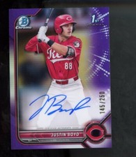 Justin Boyd 2022 Bowman Chrome Prospect 1st AUTO Purple Refractor CPA-JBD