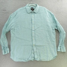 Jos A Bank Shirt Mens XL Green Checked Button Up Long Sleeve Linen