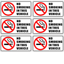 6 Pack NO SMOKING IN THIS VEHICLE Car Window Bumper Warning Vinyl Sticker Decals