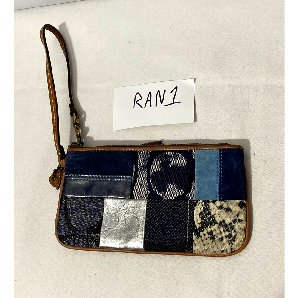 Coach Zipper Wristlet Wallet Blue Signature