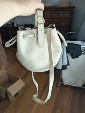 Cuyana Mini Bucket Drawstring Purse, Crossbody Shoulder Cream 