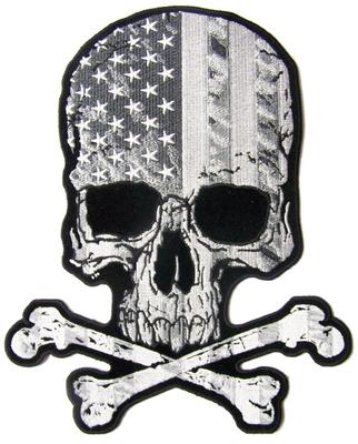 SKULL X BONES BLACK & WHITE USA BACK PATCH #p9450 EMBROIDERED 4 IN hat jacket