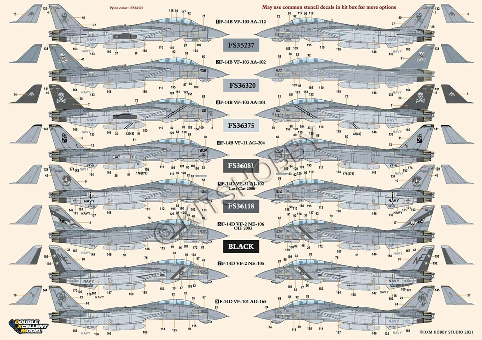 DXM decal 1/72 USN F-14 Tomcat VF-2 / VF-11 / VF-31 / VF-101 / VF-103 Low Vis. - Image 2 of 4