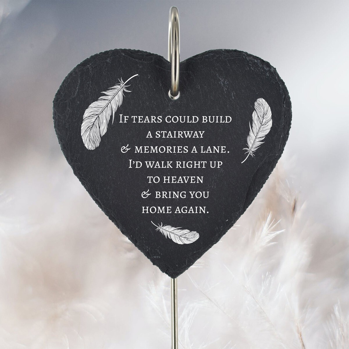 Feather Grave Stick Marker Plaque Ornament Memorial Slate Heart Graveside Decor
