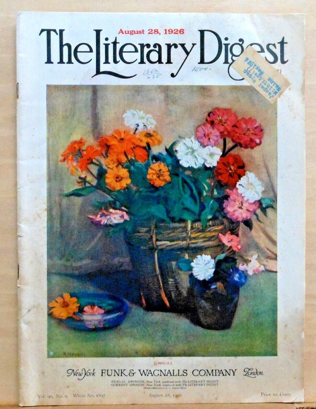 Literary Digest - August 28, 1926 - Zinnias cover art by R. Novelli, Will Rogers