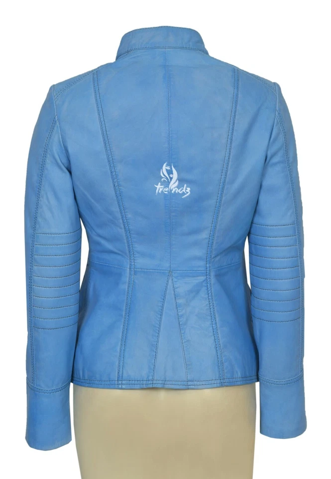 SCARLET Ladies Leather Jacket Blue Studded Military Style Real Leather Jacket - Image 3 of 4