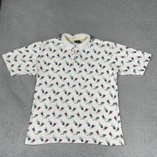 Vintage Jantzen Sport Polo Shirt Mens Medium White All Over Print Tennis Rackets