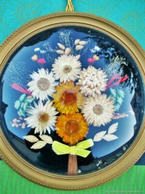 Antikes Gemälde mit Trockenblumen Bouquet Frankreich Antique panel painting of dried 