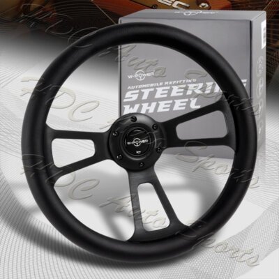 W-Power 13.5'' Black Leather Grip 6-Hole Aluminum 3-Spoke Vintage Steering Wheel