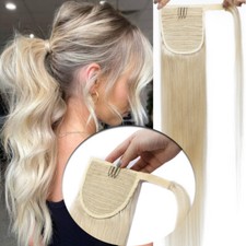100 Remy Human Hair Wrap Around Ponytail Extension With Clip in Thick 110G Long