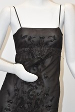 $8255 NEW Chanel Spaghetti Straps SILK Dress OSTRICH FEATHER BEADS Black 34 RARE