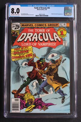 TOMB OF DRACULA #45 first full DEACON FROST 1976 Hannibal King BLADE MCU CGC 8.0