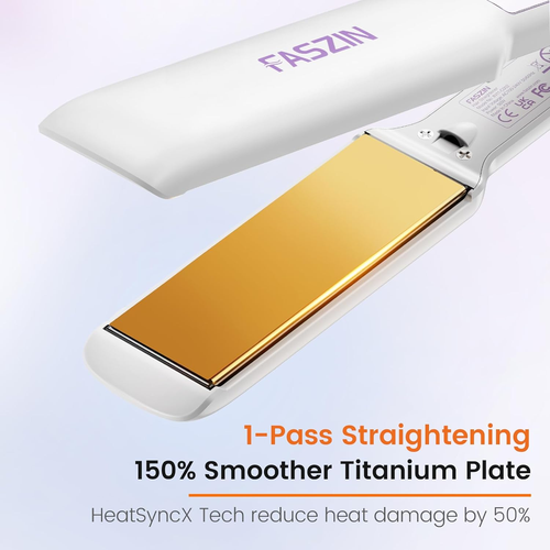 Wide-Plate Titanium Flat Iron Hair Straightener, 10 Temp Levels, Rapid Heat, LED - Picture 2 of 12