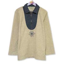 Pile Vintage crema e blu con quarter zip e ricamo - Taglia M uomo