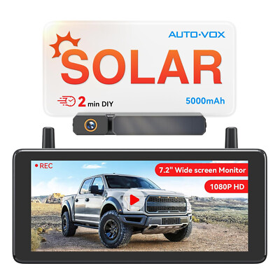 AUTO-VOX 7.2'' DVR Portable Solar Wireless Backup Camera 1080P Dual Split Monitor