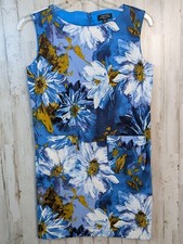 Tahari Linen Dress Womans 6 Petite Sunflowers Sleeveless Lined Office Resortwear