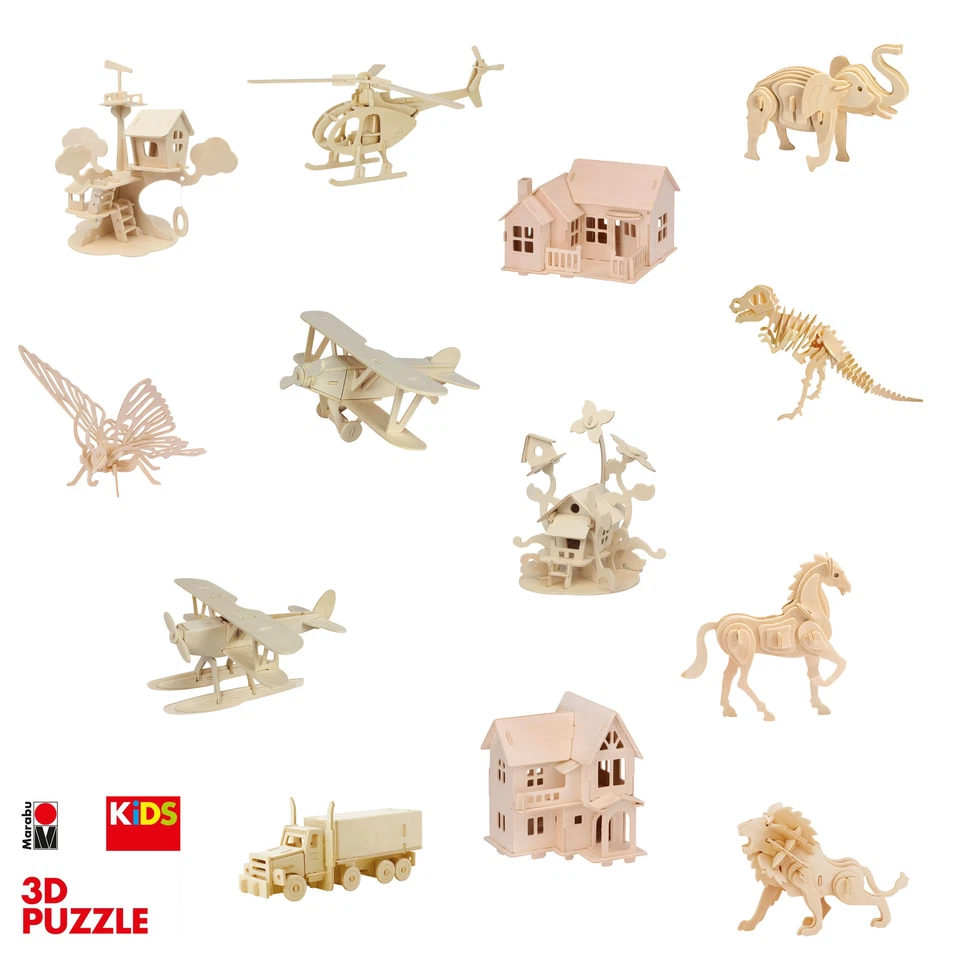Marabu 3D Holz Puzzle Kinder ab 3-5 Jahre Spielzeug bemalbar Junge Mädchen neu - Bild 1 von 1