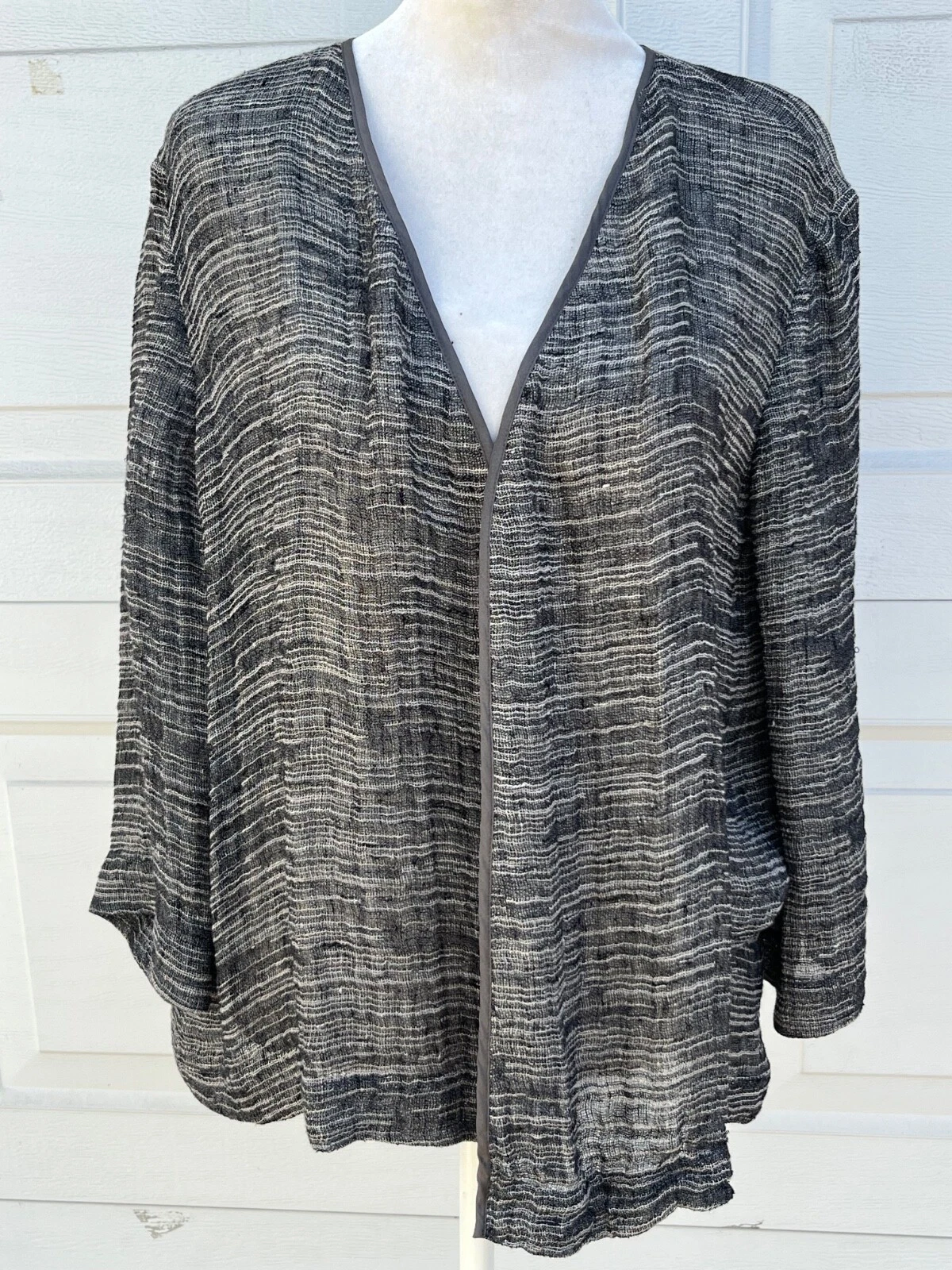 VETEMENTS Giacca kimono donna Eileen Fisher S P nero grigio bicolore lino curvo