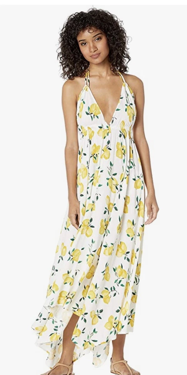 NWT Kate Spade Lemon Halter Open Back Maxi Dress Beach Cover Up