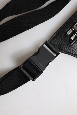 DOLCE & GABBANA Bag Black Calfskin Logo Plaque Belt Waist Men
