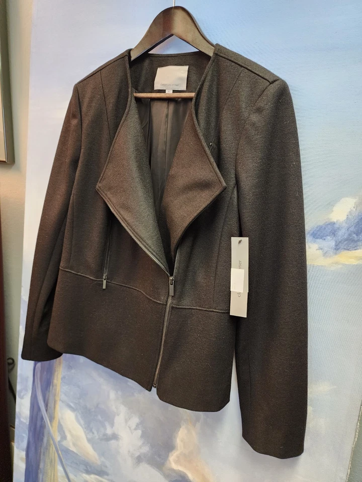 Новый с Ярлыками XL Classiques Entier черная шерсть эластичной асимметричный куртка - Изображение 2 из 4