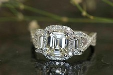 Gorgeous 6CT Emerald Cut Lab Created Diamond 14K White Gold FN Wedding Ring