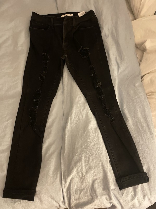Levis 721 Womens Jeans Sz 27 Black High Rise Skinny Zip Fly Distressed Stretch