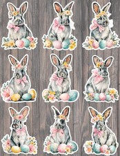 Watercolor Style Easter Bunny Vinyl Stickers Set Scrapbooking Laptop Waterbottle