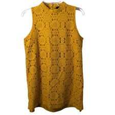 Forever 21 Mustard Yellow Sleeveless Lace Overlay Lined Shift Dress Size Medium